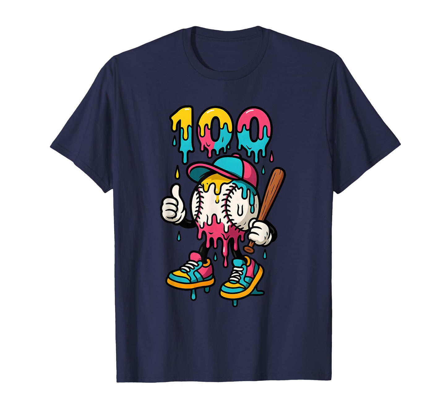 Ice Cream Drip Baseball Party 100 Days of School Teacher T-Shirt