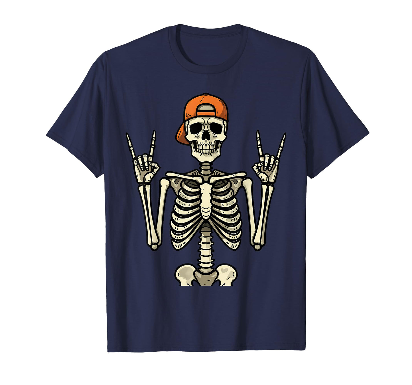 Rocker Skeleton Halloween Baseball Cap Cool Rock Hand Sign T-Shirt