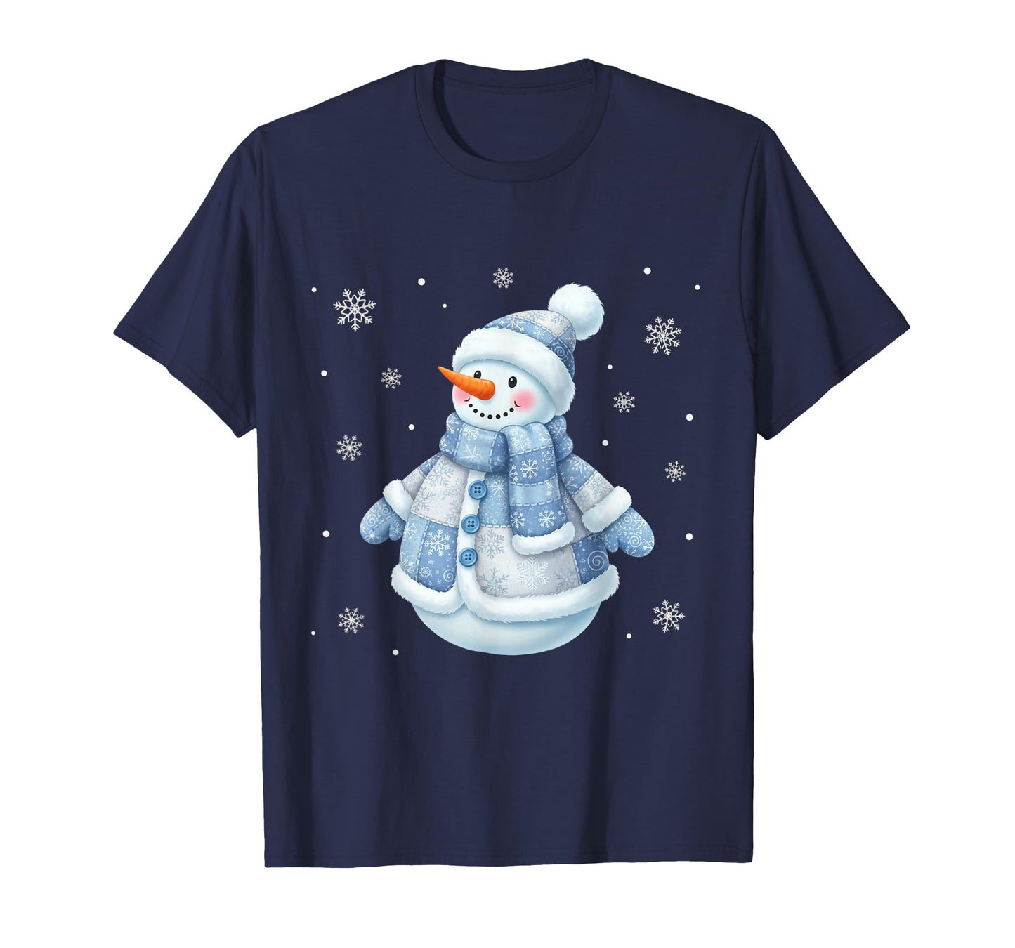 Cute Blue Snowman with Snowflakes Winter Christmas Design T-Shirt