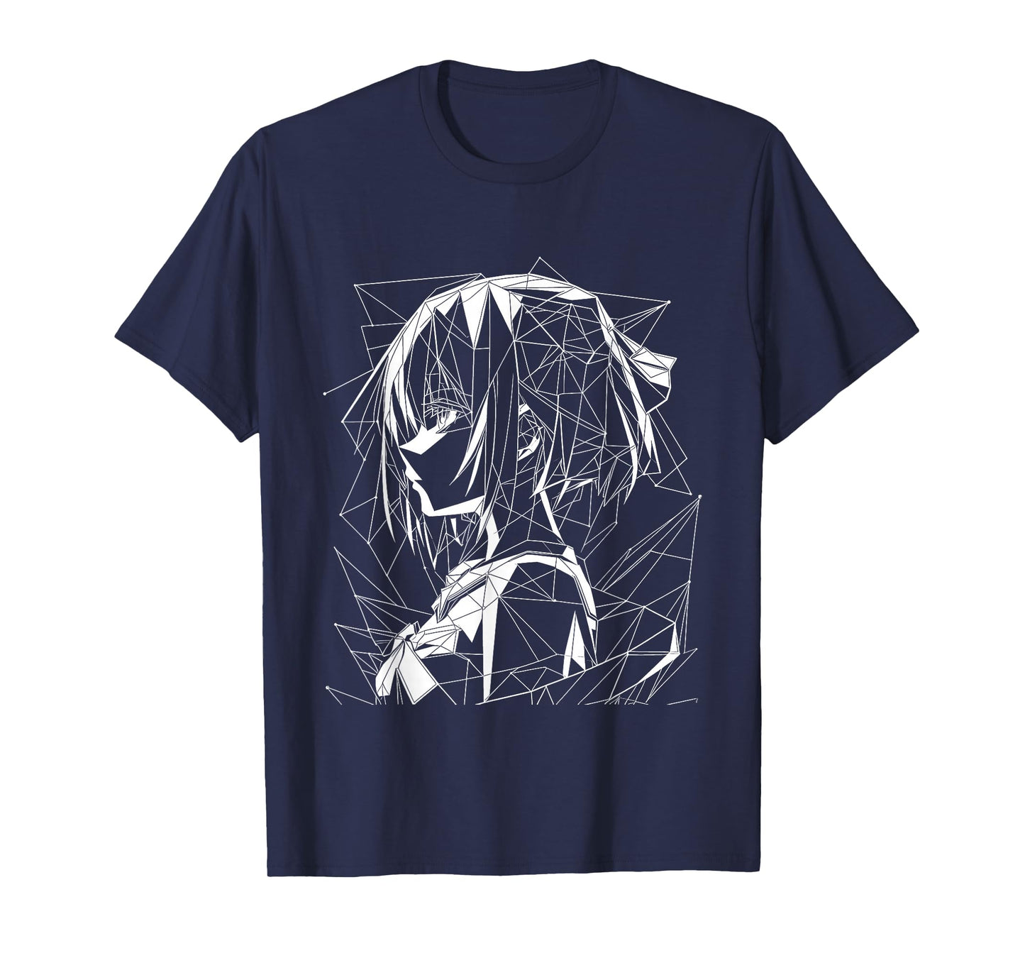 Anime Girl Geometrical Line Art Black and White Silhouette T-Shirt
