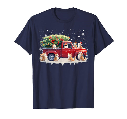 Oriental Cat Red Truck Christmas Tree Santa Ugly Xmas T-Shirt