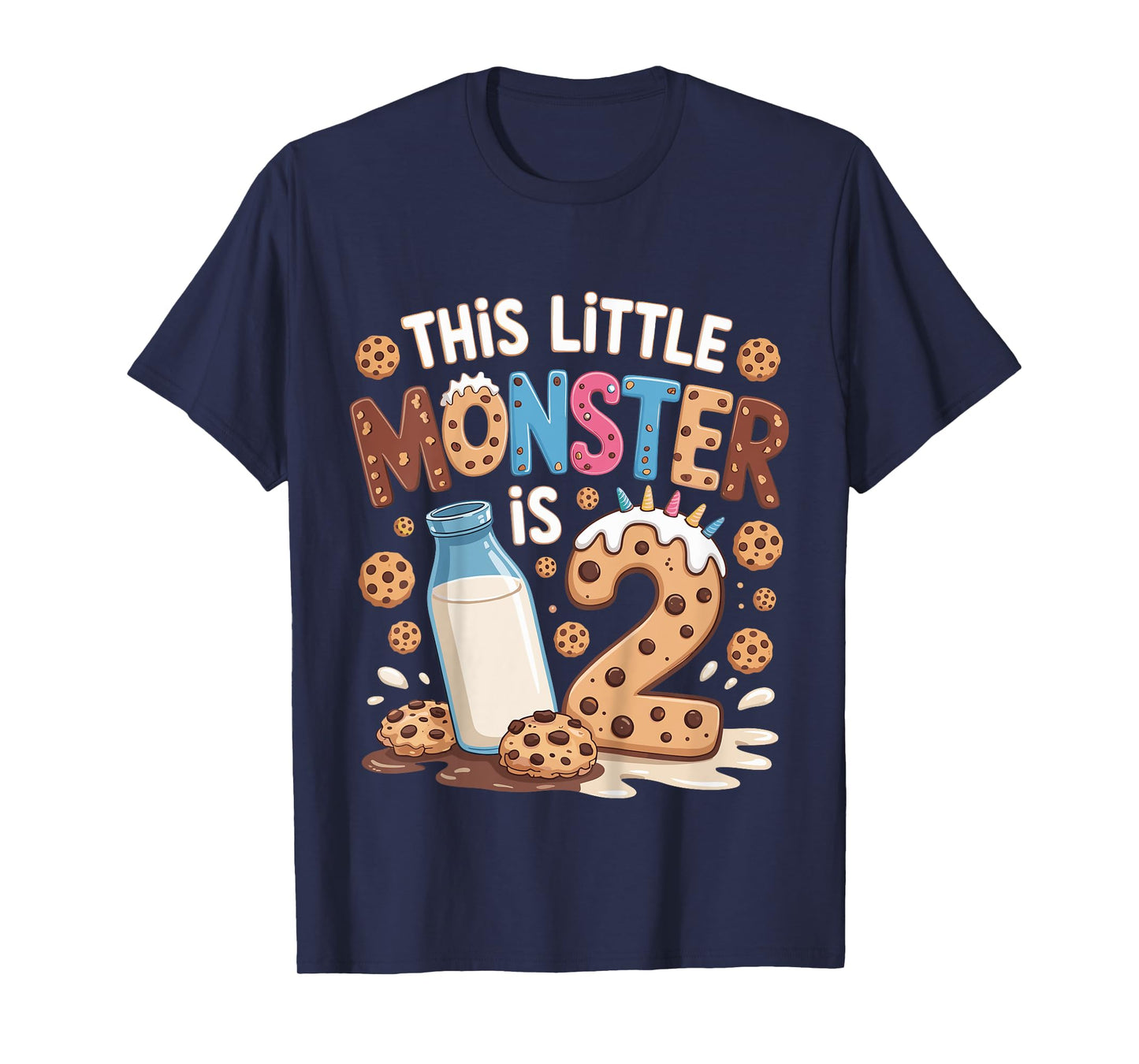 Kids This Little Monster Is 2 Birthday Milk 2nd Bday Boy Girl T-Shirt