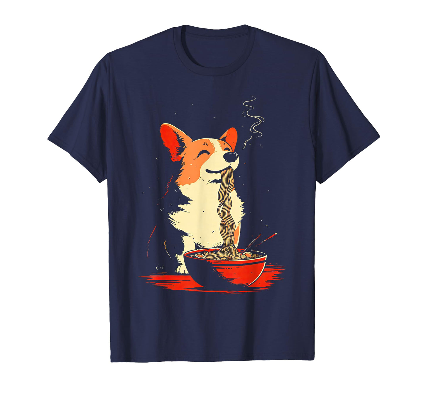 Retro Kawaii Ramen Corgi Japanese Noodles Dog Eating Ramen T-Shirt