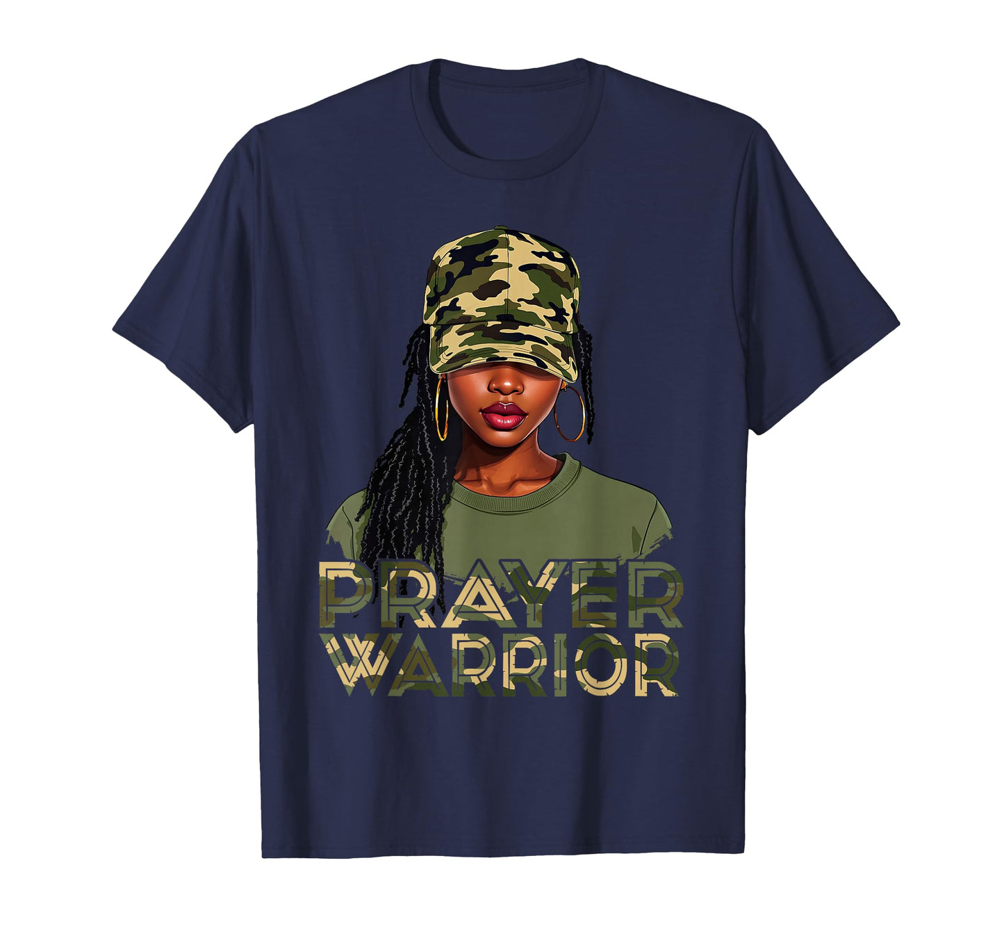 Camo Hat Prayer Warrior God Jesus Christian Black Girl Women T-Shirt