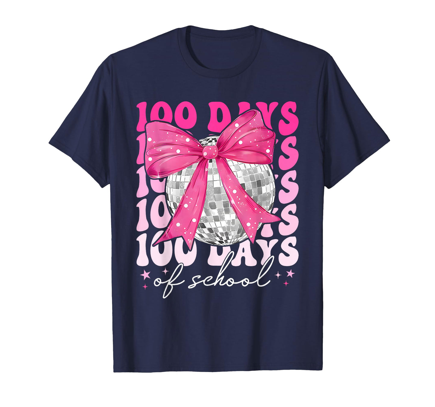 Retro 100 Days of School Coquette Bow Disco Ball Girls Women T-Shirt