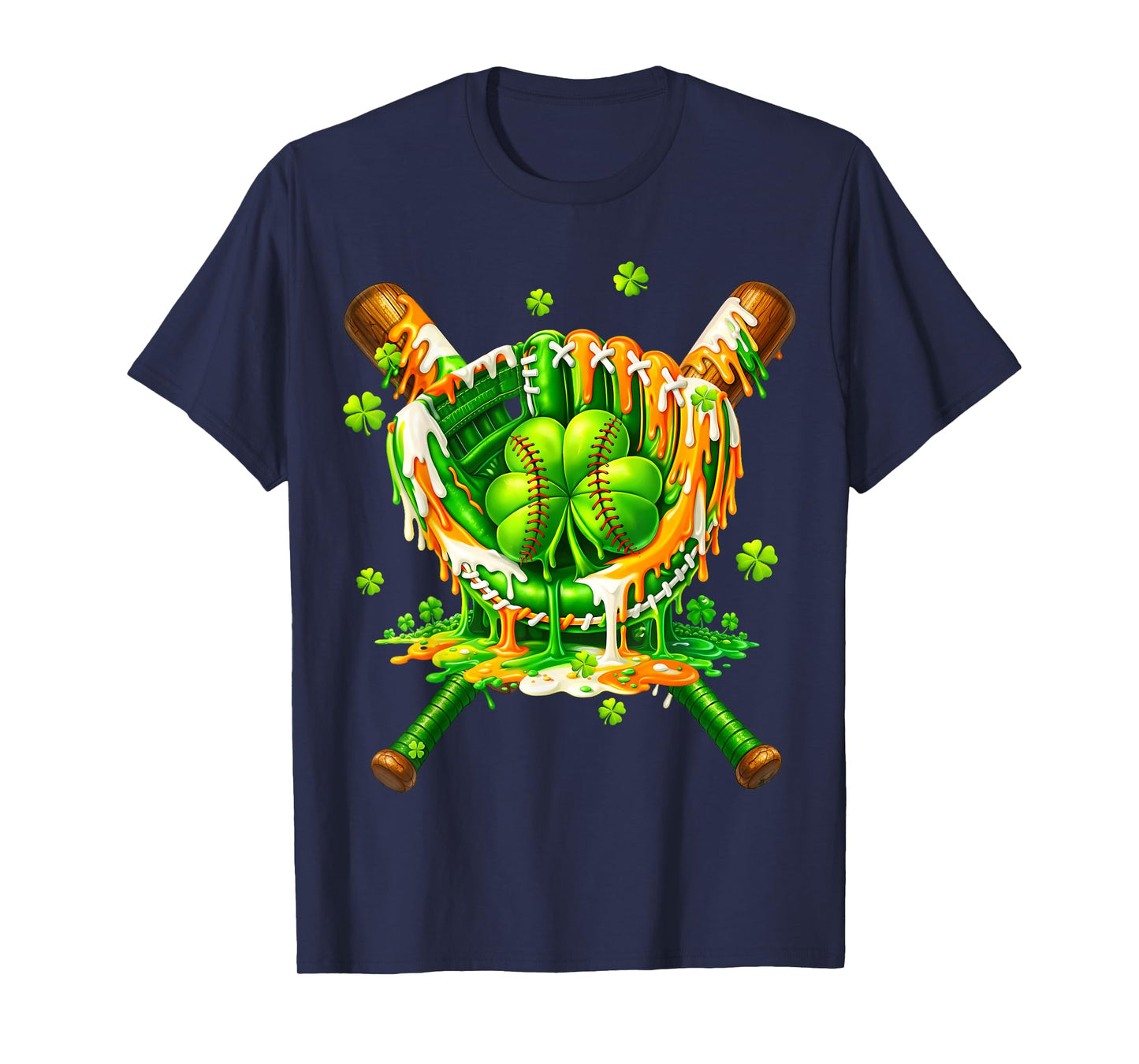 Kids St Patricks Day Baseball Drip Ice Cream Boys Shamrock T-Shirt
