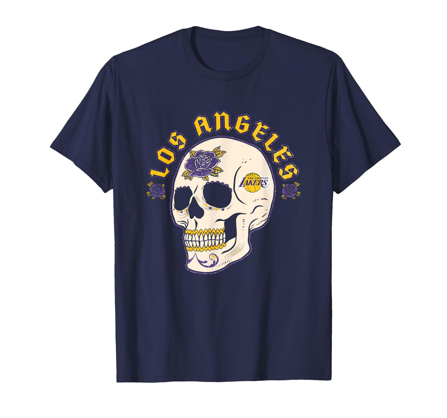 NBA Los Angeles Lakers Halloween Floral Skull T-Shirt