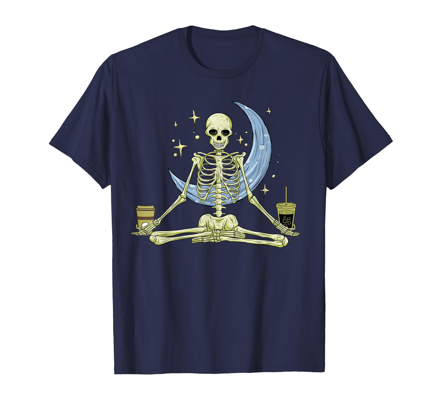 Skeleton Doing Yoga And Drinking Coffee Funny Meditation T-Shirt