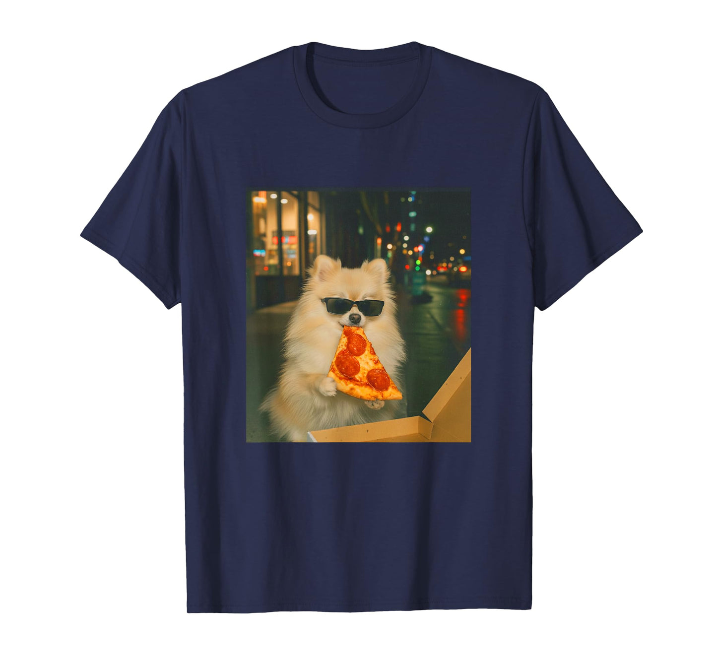 Funny Pomeranian Dog Eating Pizza Meme Retro T-Shirt