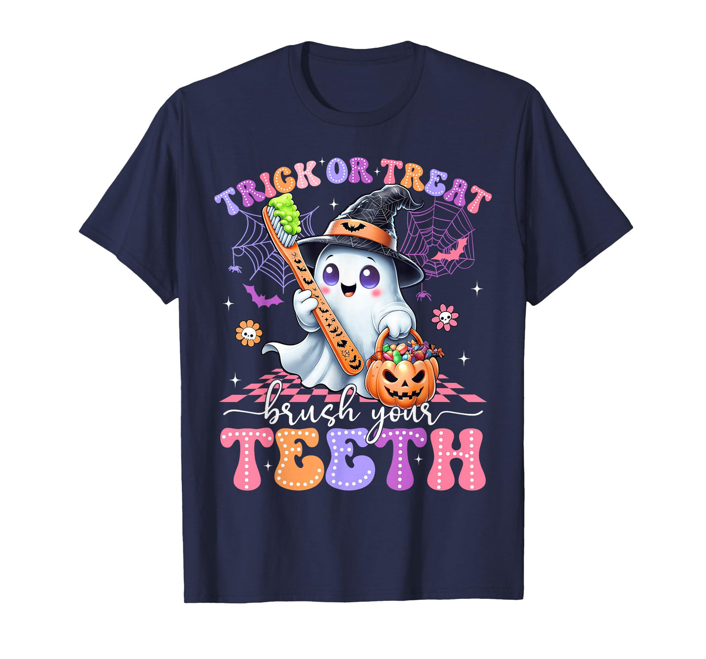 Retro Halloween Trick Or Treat Brush Your Teeth Cute Dentist T-Shirt