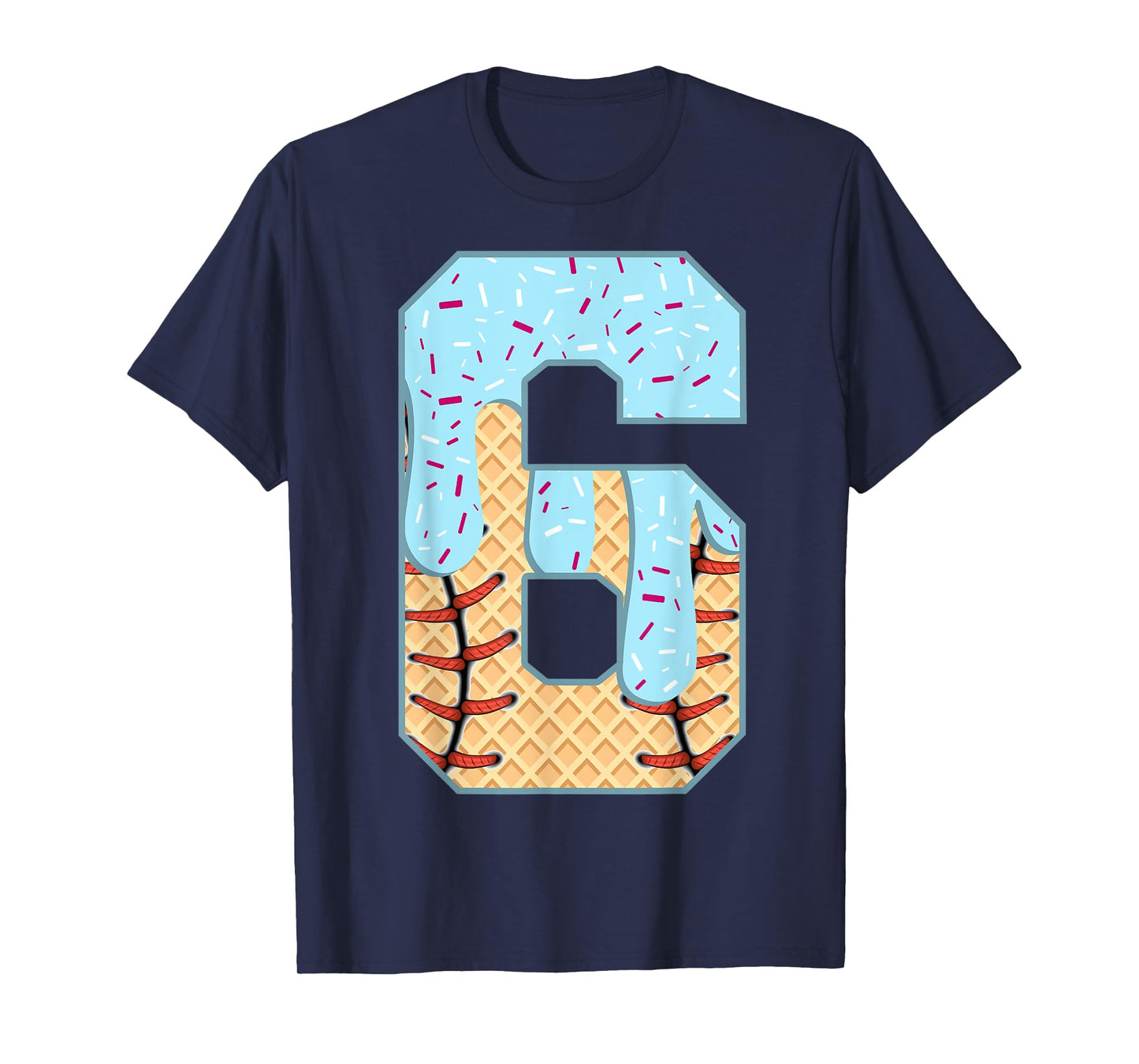 Baseball Drip 6 Year Old Ice Cream Drip Boys 6th Birthday T-Shirt