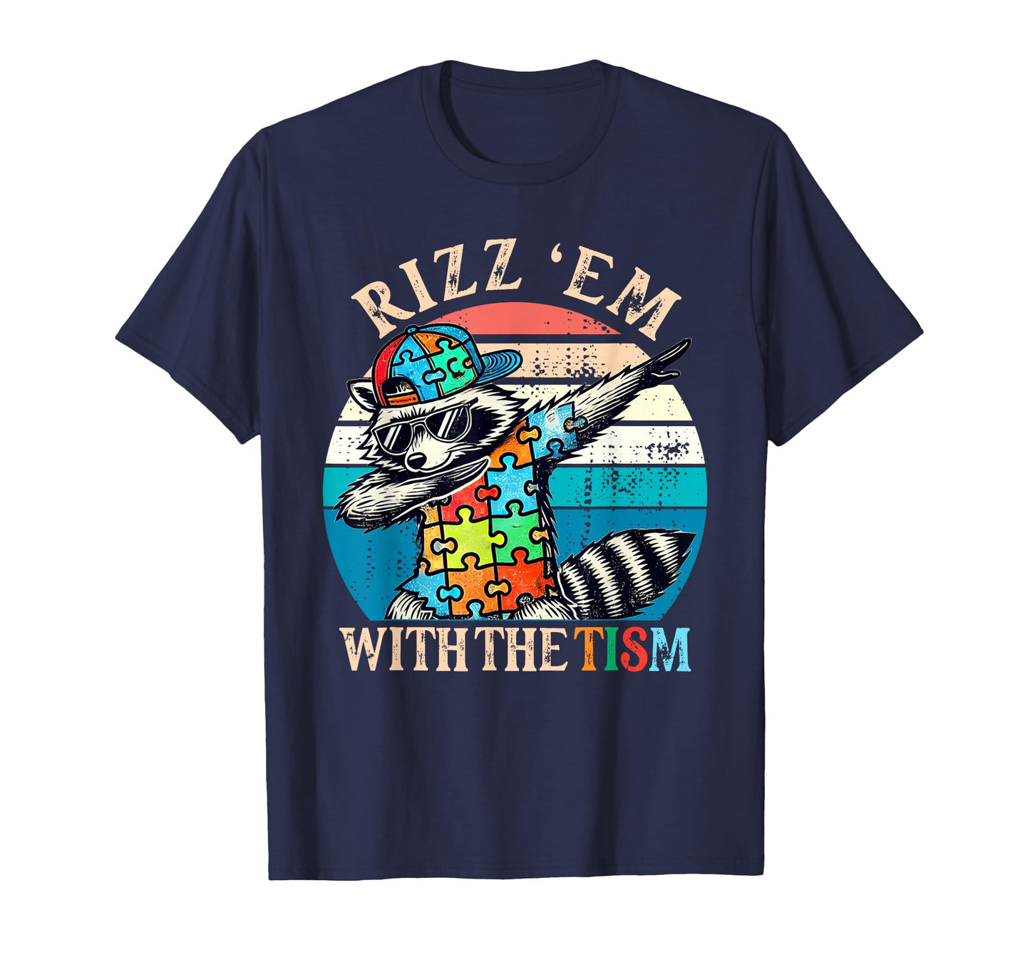 Autism Rizz Em With The Tism Meme Autistic Racoon Hand Rock T-Shirt