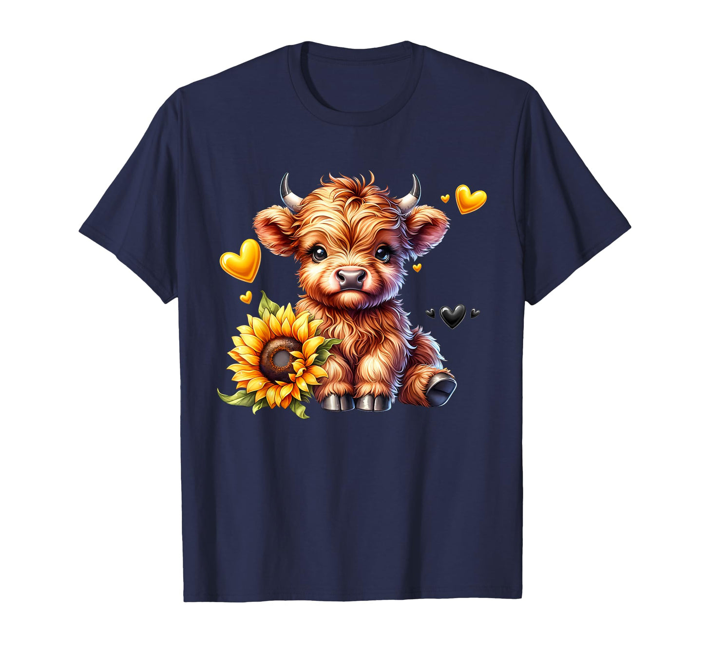 Cute Highland Cow with Sunflower Women Girl T-Shirt