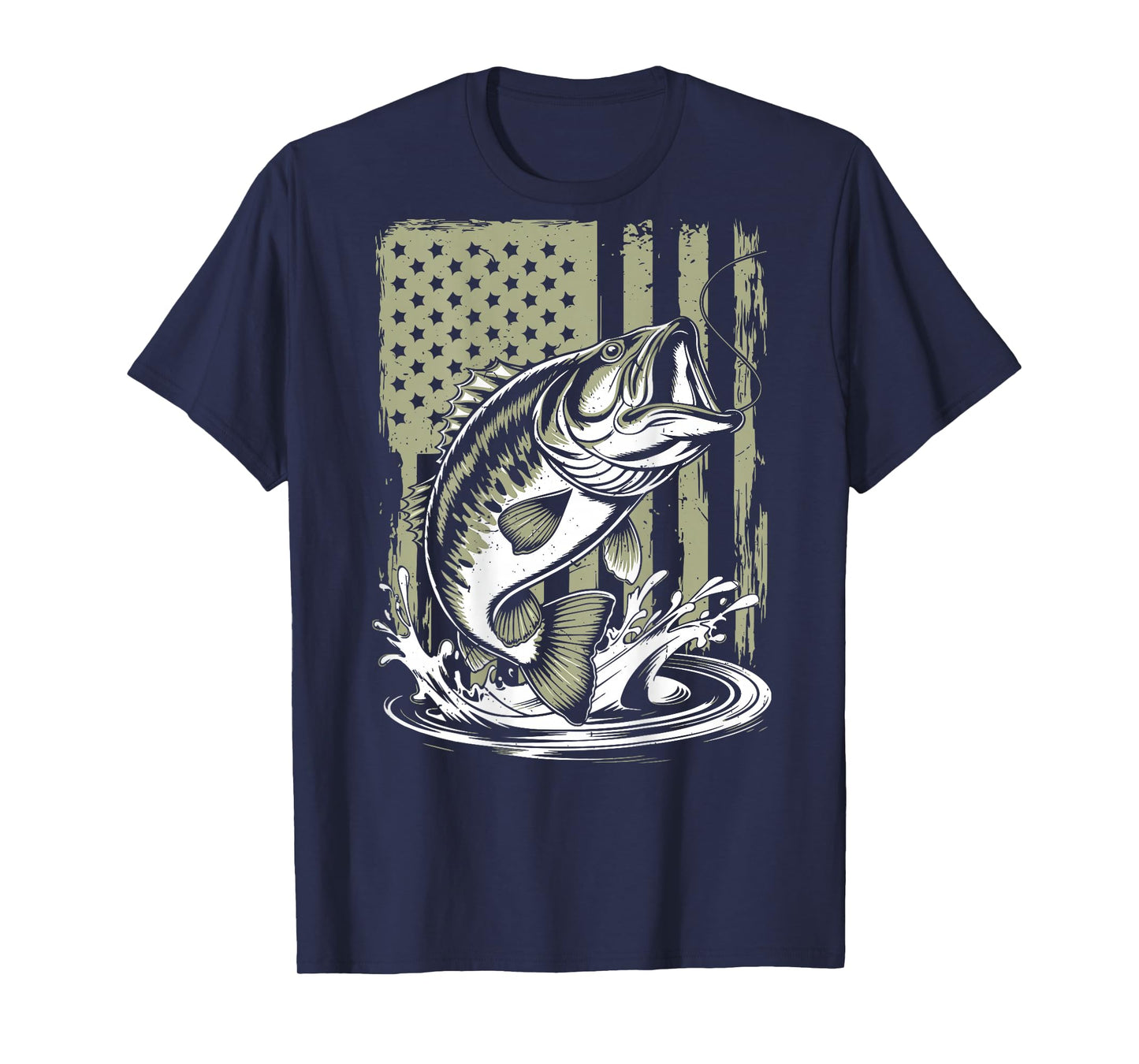 Camo Largemouth Bass Fish American Flag Boy Youth Patriotic T-Shirt