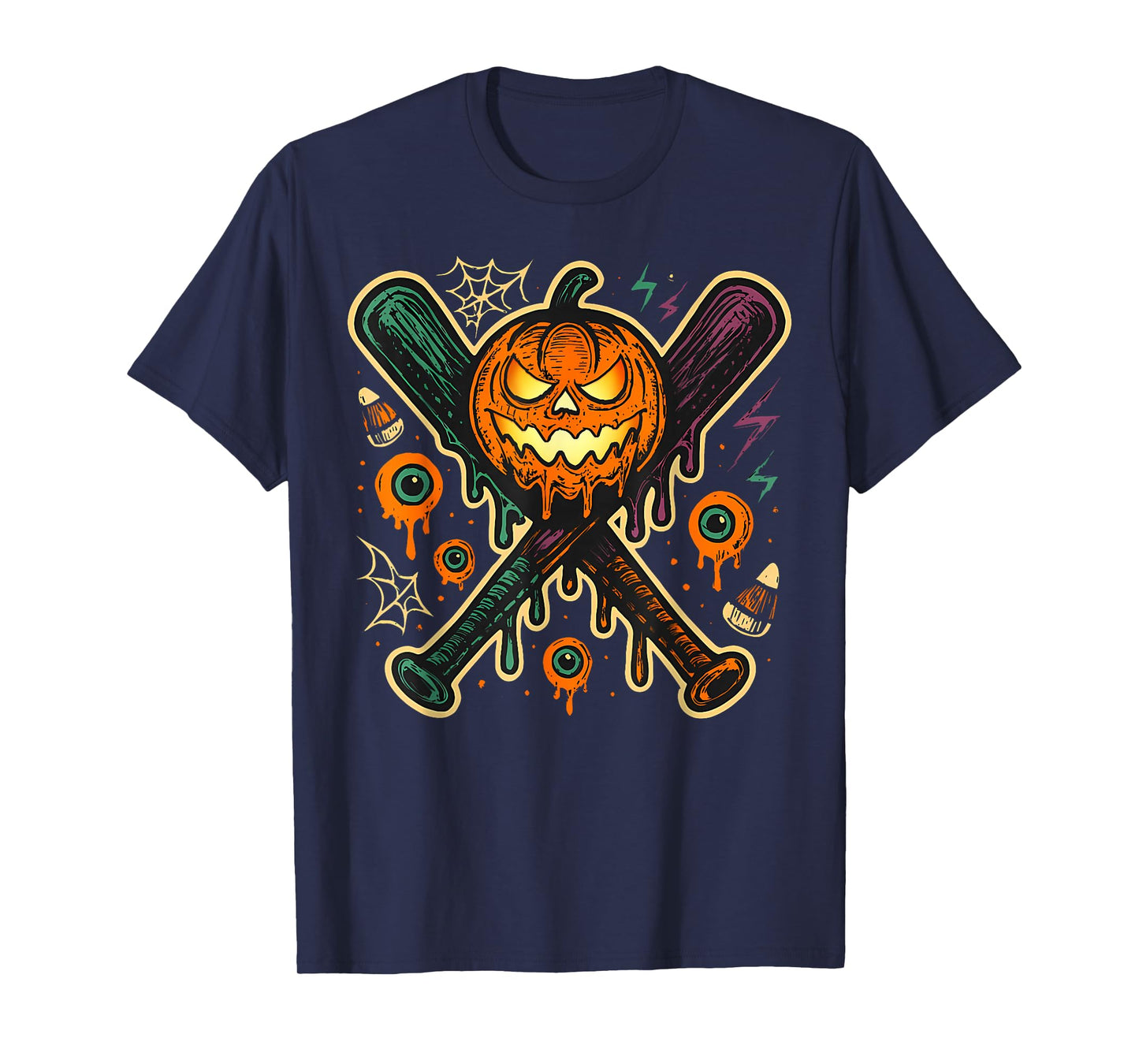 Pumpkin Halloween Baseball Ice Cream Drip Spooky Boys Youth T-Shirt