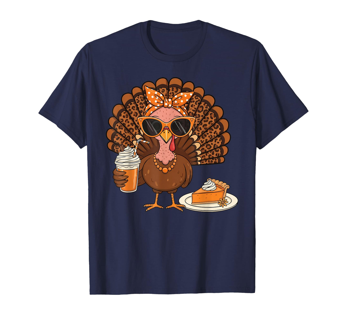 Thanksgiving Turkey Drinking Coffee Turkey Women Leopard T-Shirt