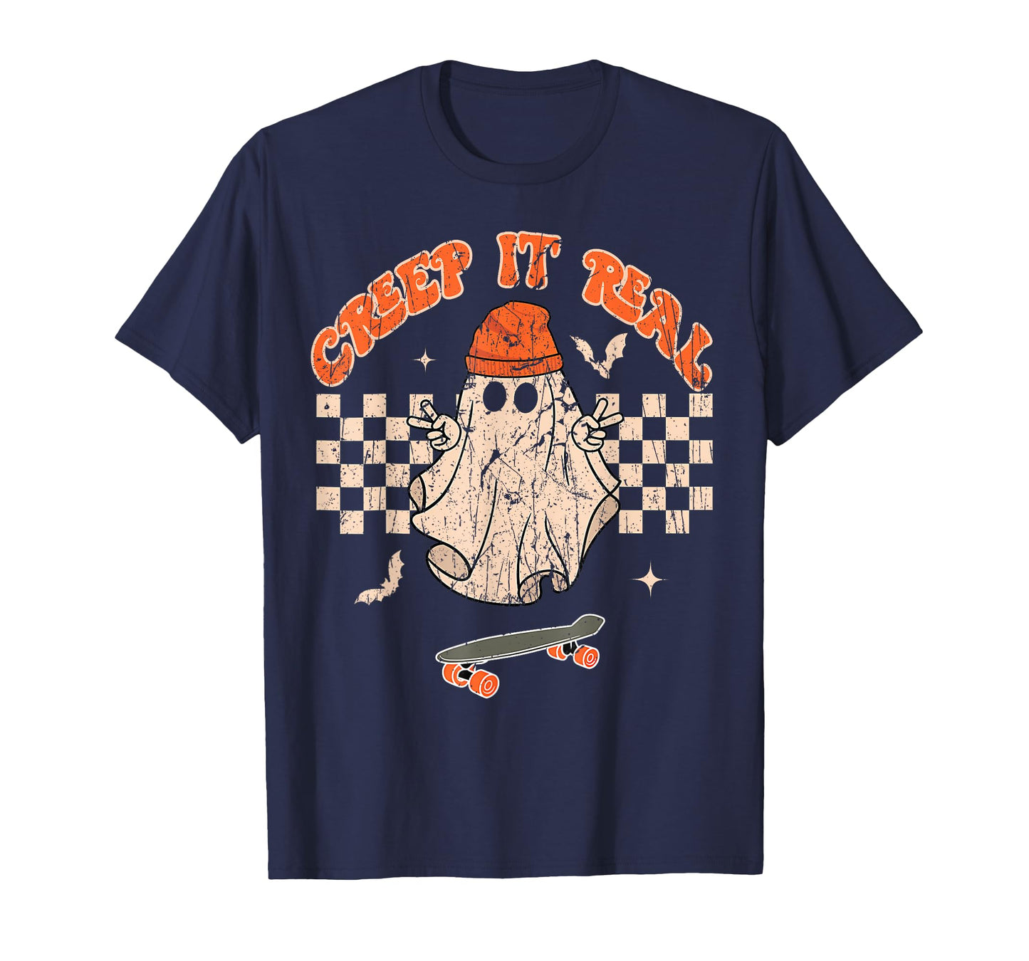 Creep It Real Skateboarding Ghost Retro Halloween Costume T-Shirt