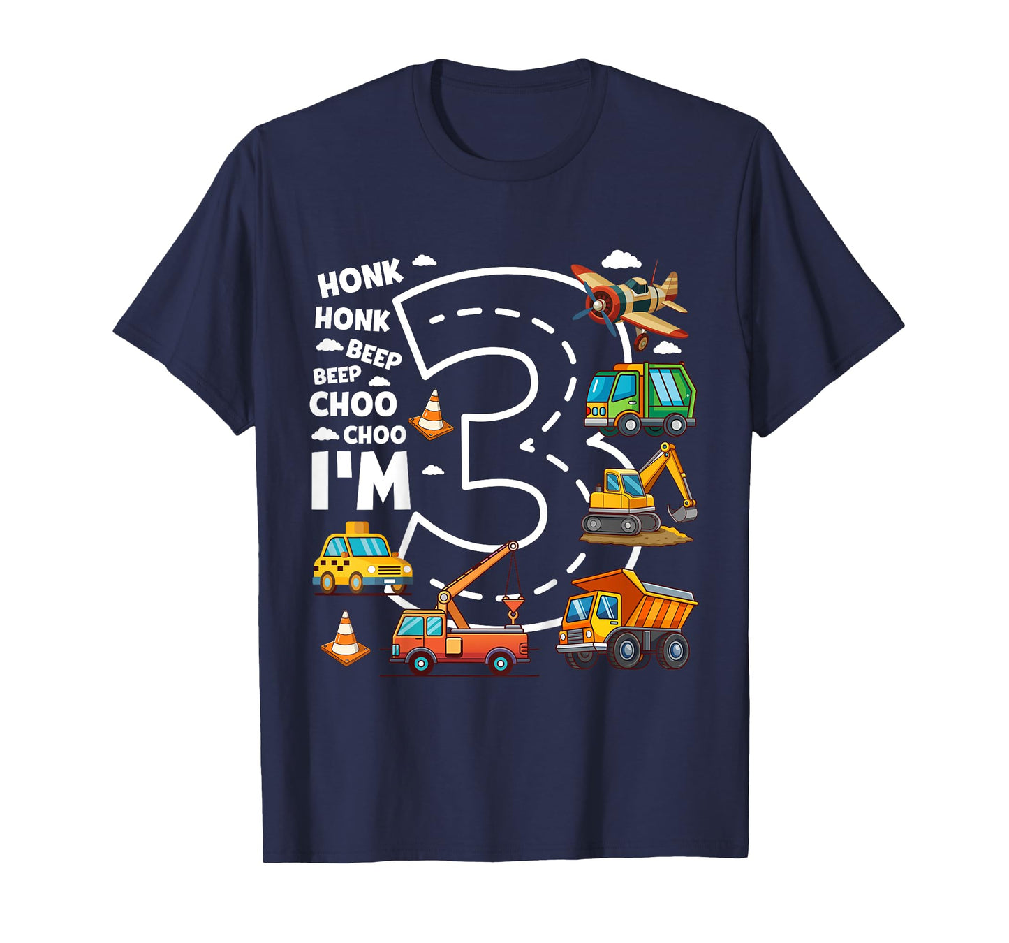 Kids 3 Year Old Transportation Birthday Boy 3rd Toddler Truck Car T-Shirt