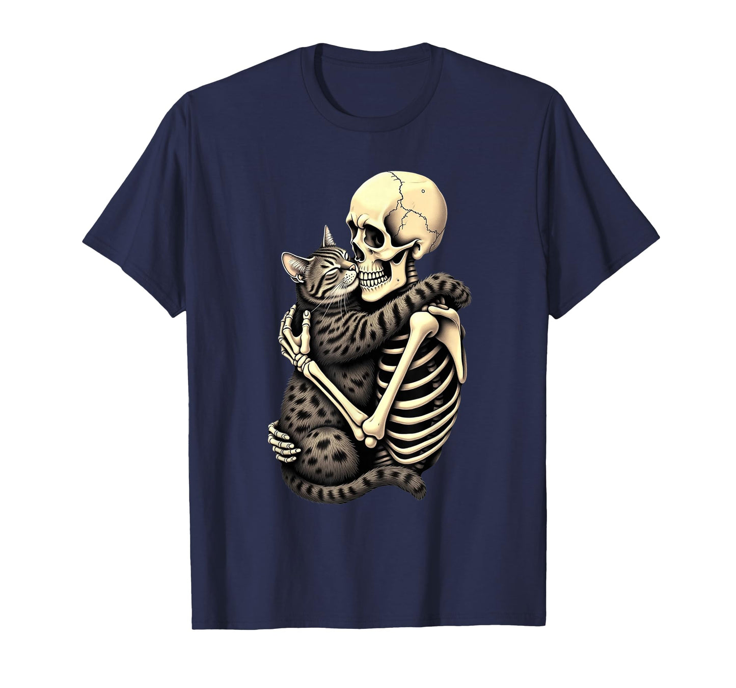 Scary Skeleton Hugging Cat Halloween lovers Human Pro Cat T-Shirt