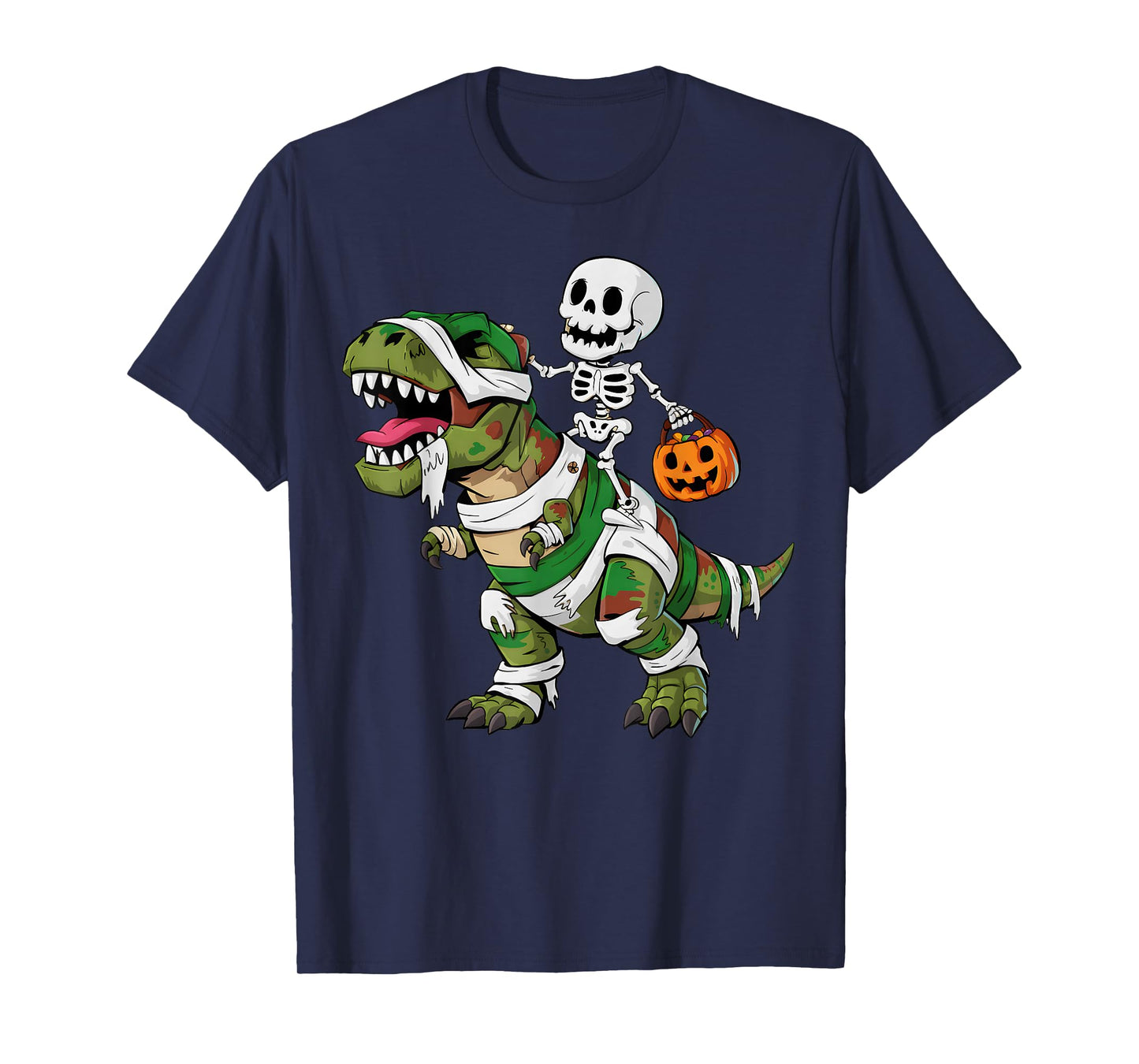 Skeleton Dinosaur T rex Boys Kids Funny Halloween Pumpkin T-Shirt