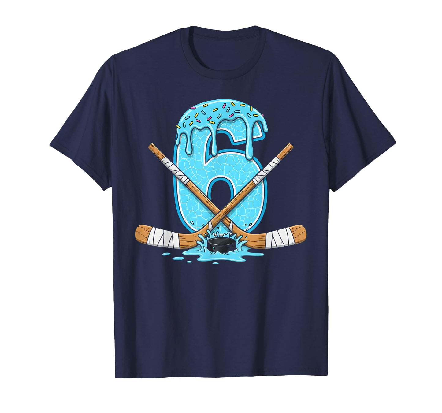 6 Year Old Hockey Ice Cream Drip Youth 6th Birthday Boys T-Shirt
