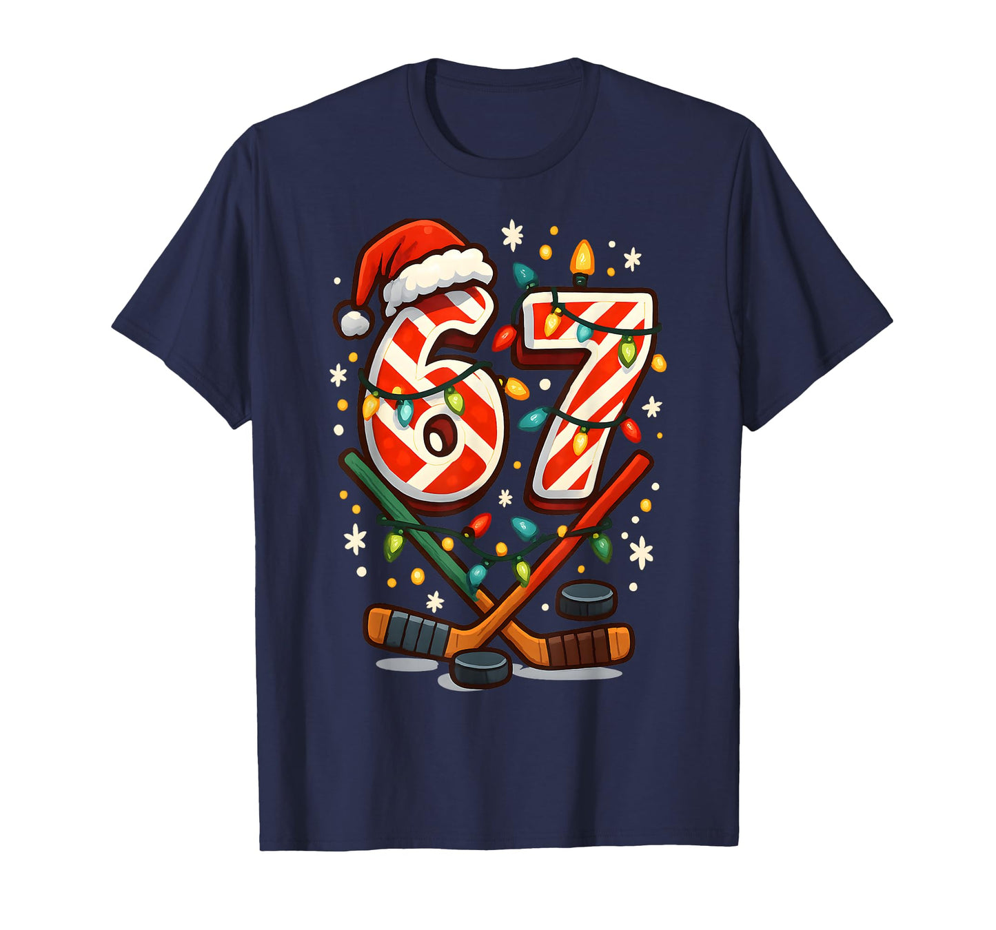 Funny Six Seven Christmas Ice Hockey T-Shirt