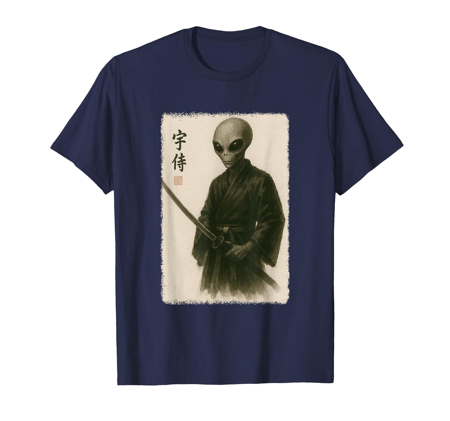 Samurai Alien Funny Vintage Japanese Graphic Art T-Shirt