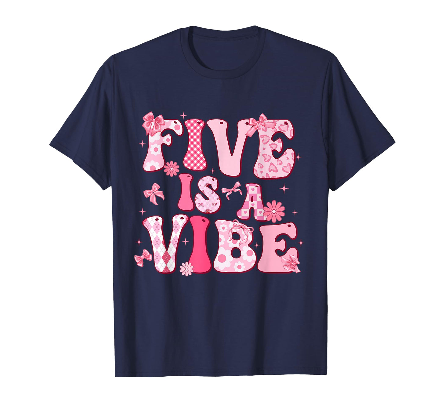Five is A Vibe 5th Birthday Girl Coquette Bow 5 Years Old T-Shirt