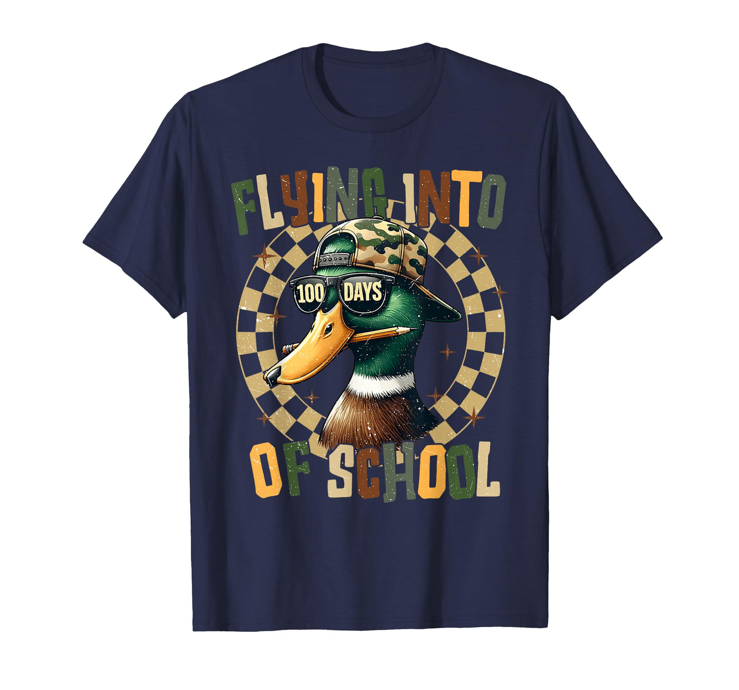 Flyin Into 100 Days of School Duck Hunting Camo Cap Men Boy T-Shirt