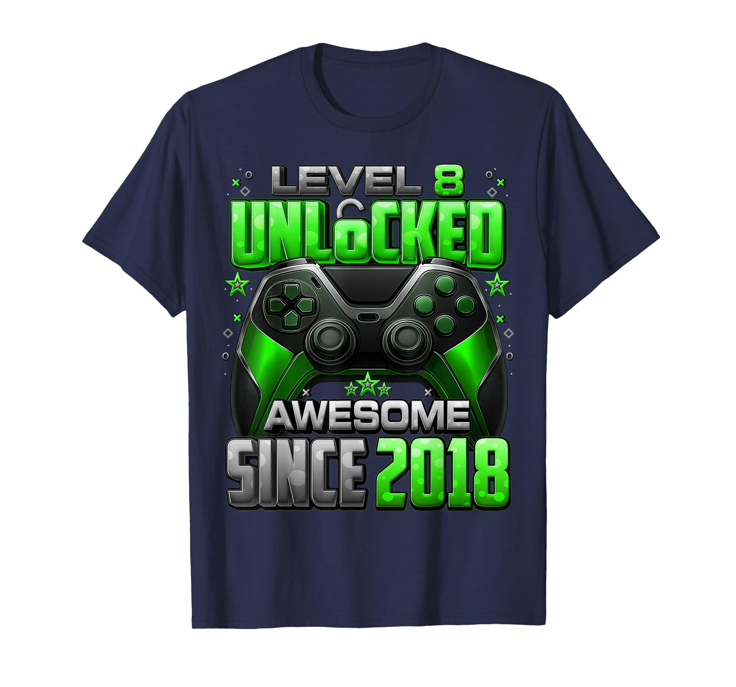 Level 8 Unlocked Awesome Since 2018 8th Birthday Gaming T-Shirt