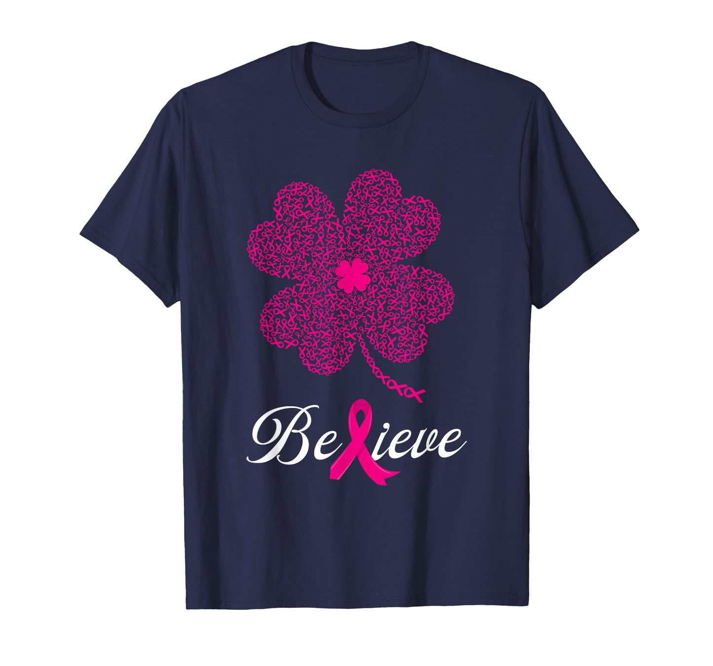 Pink Ribbon Shamrock Believe Breast Cancer St Patrick's Day T-Shirt