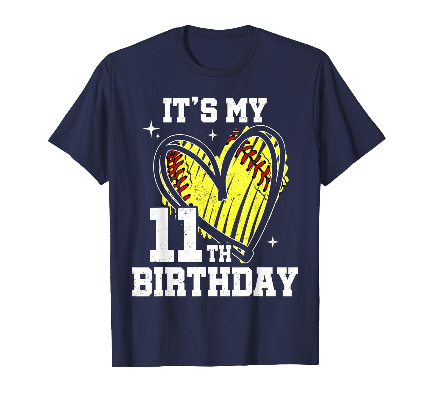 It's My 11th Birthday Softball Heart 11 Year Old Birthday T-Shirt