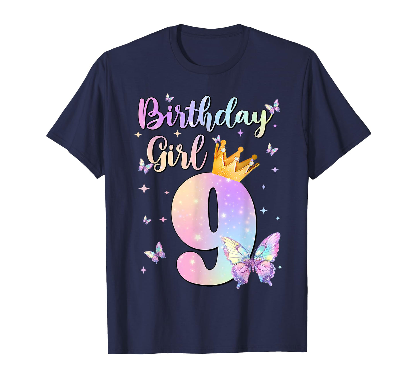 Birthday Girl 9 Year Old Butterfly Theme Party 9th Bday Kids T-Shirt