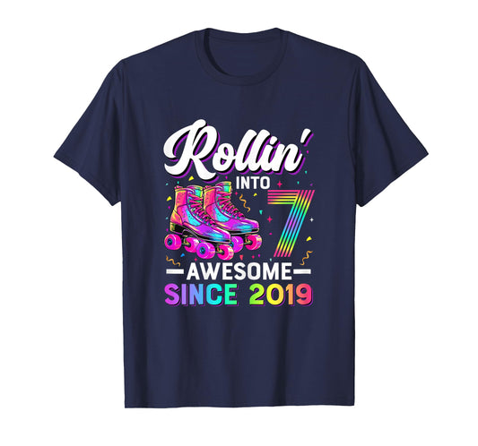 7th Birthday Shirt Girl 7 Year Old Roller Skate Skating T-Shirt