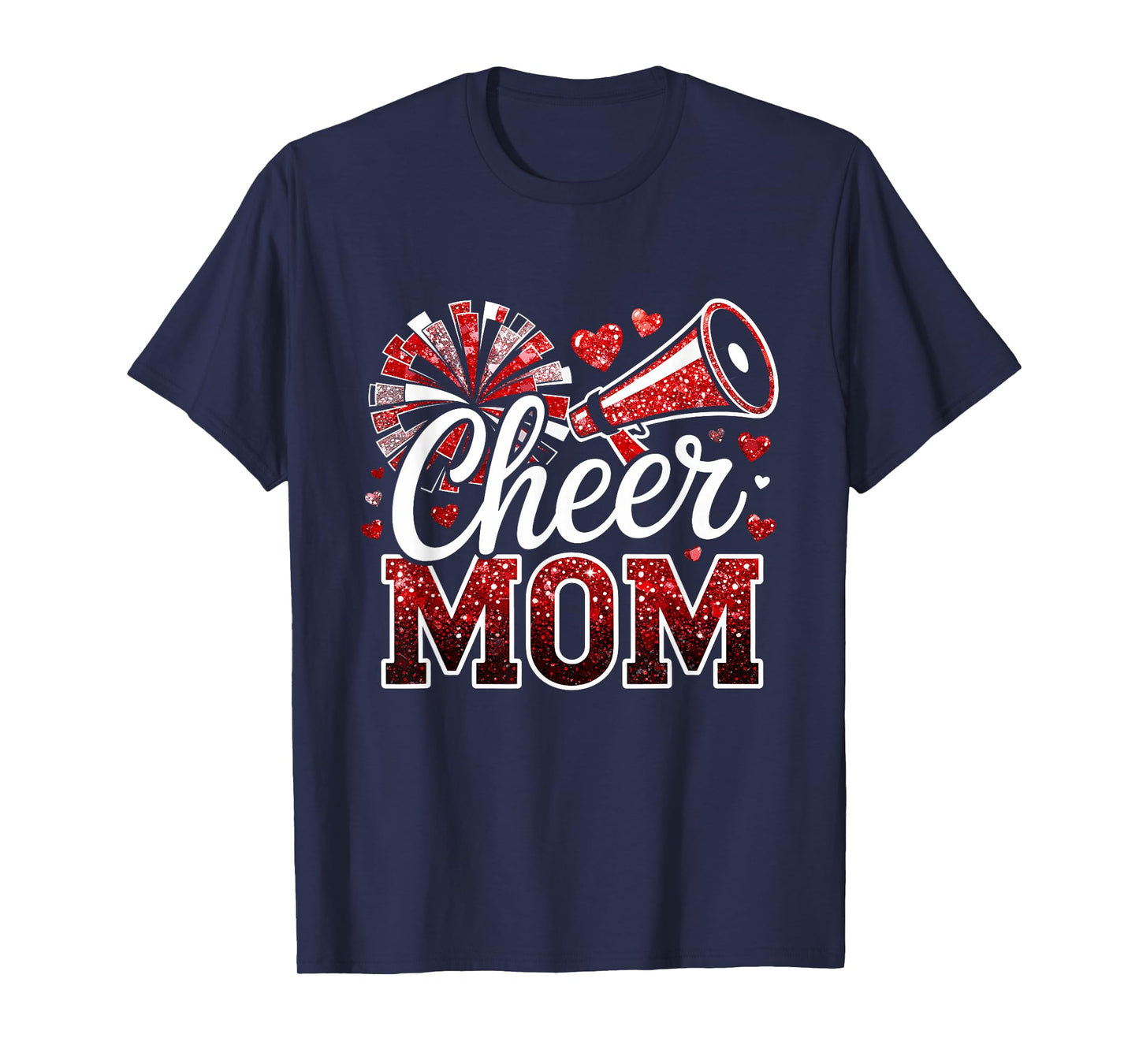 Cheer Mom Red Megaphone Pom Pom Heart Cheerleader T-Shirt