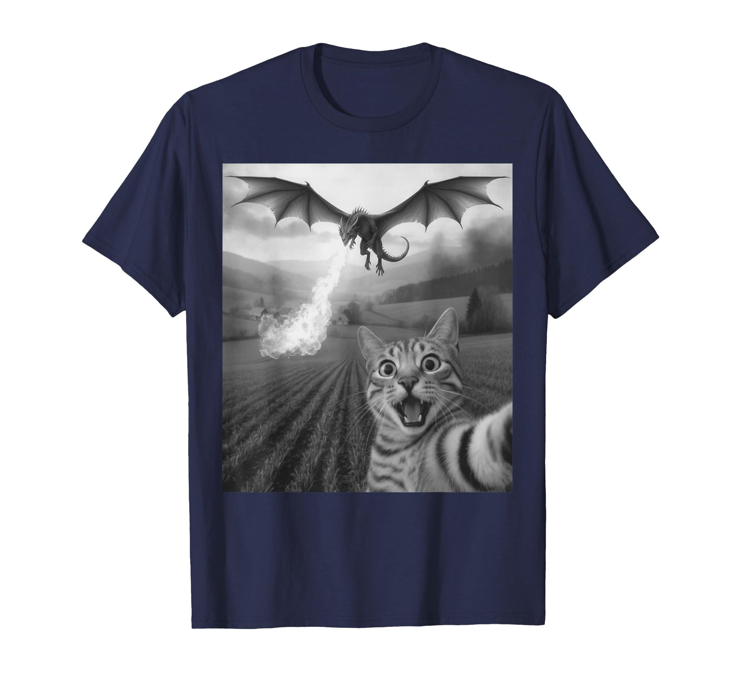 Funny Cat Selfie with Dragon Kawaii Fantasy Creature Art T-Shirt
