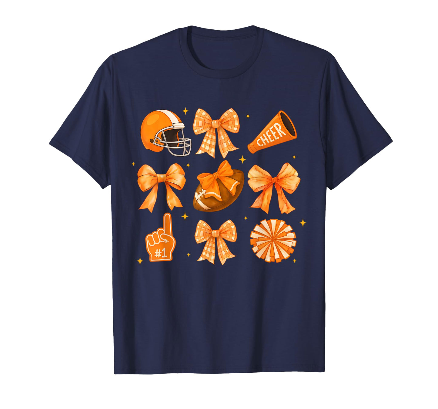 Orange Football Game Day Coquette Bow Touchdown Season T-Shirt