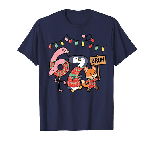Flamingo Penguin Fox 67 Bruh Funny Christmas Animals T-Shirt