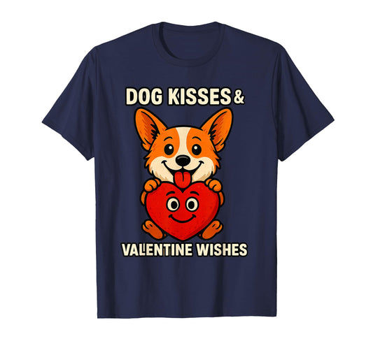 Dog Kisses and Valentine Wishes Cute Corgi Heart Love T-Shirt