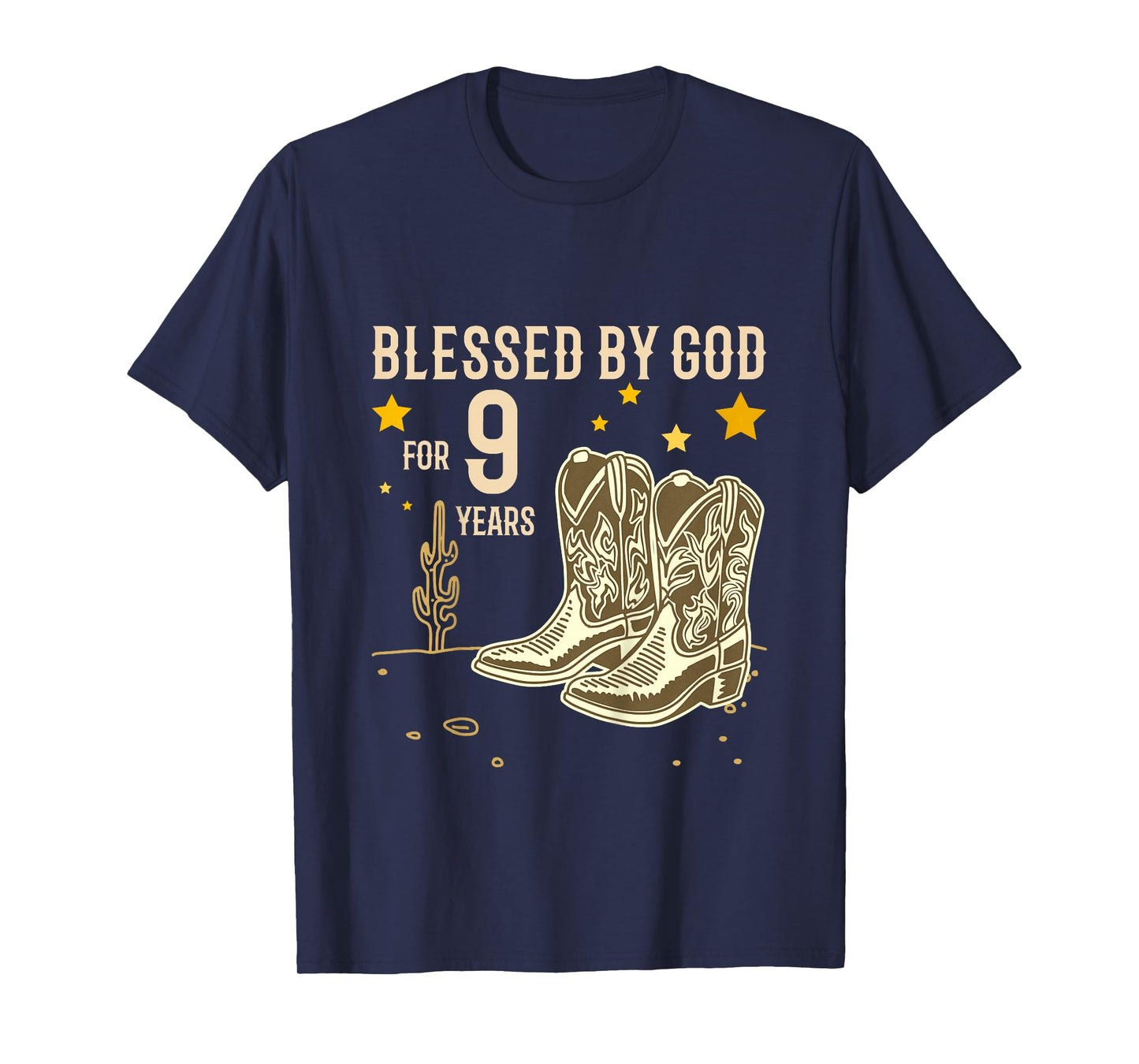 Kids Vintage Blessed by God for 9 Years Cowboy 9th Birthday Boy T-Shirt