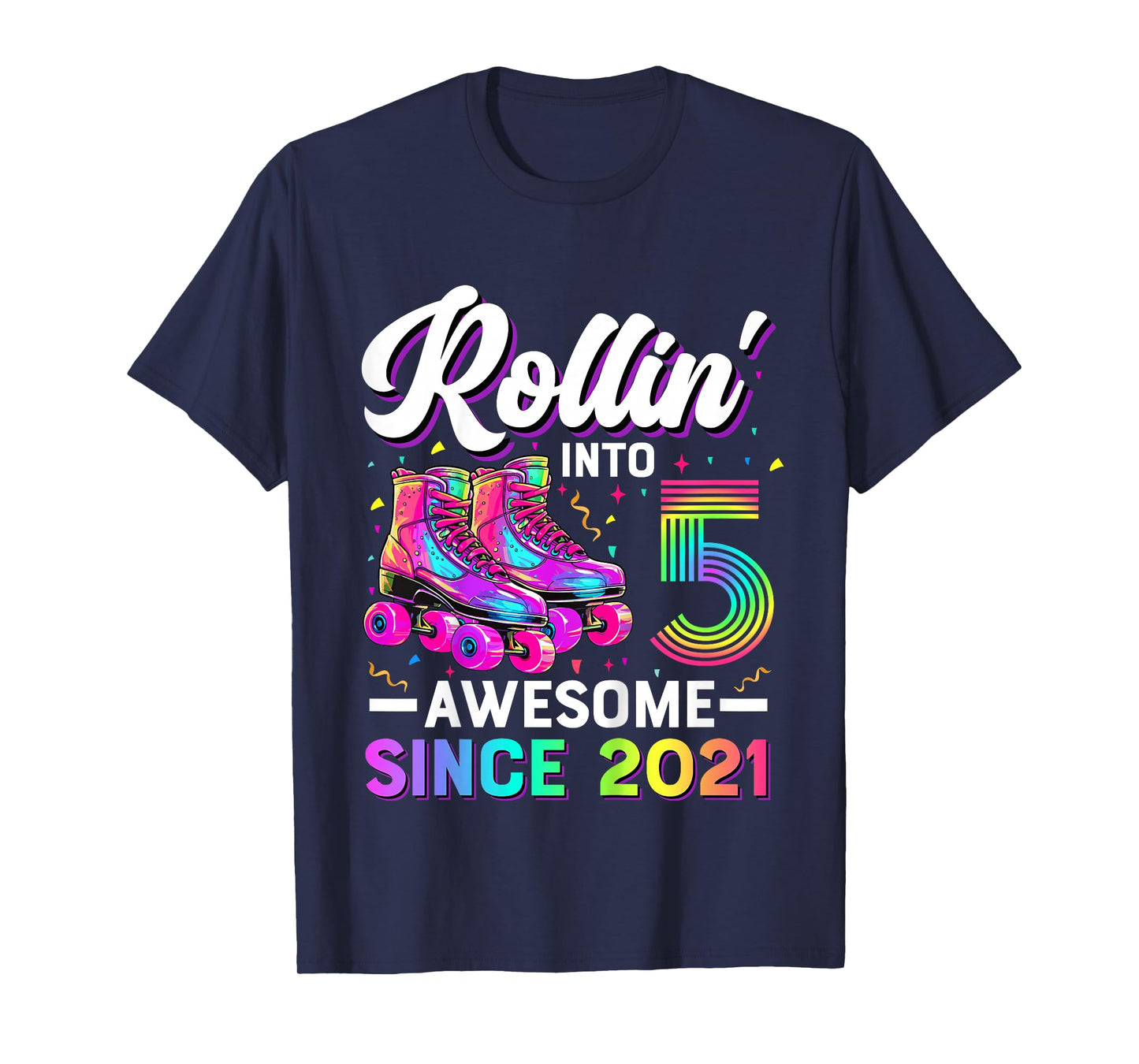 Kids 5th Birthday Shirt Girl Five 5 Year Old Roller Skate Skating T-Shirt