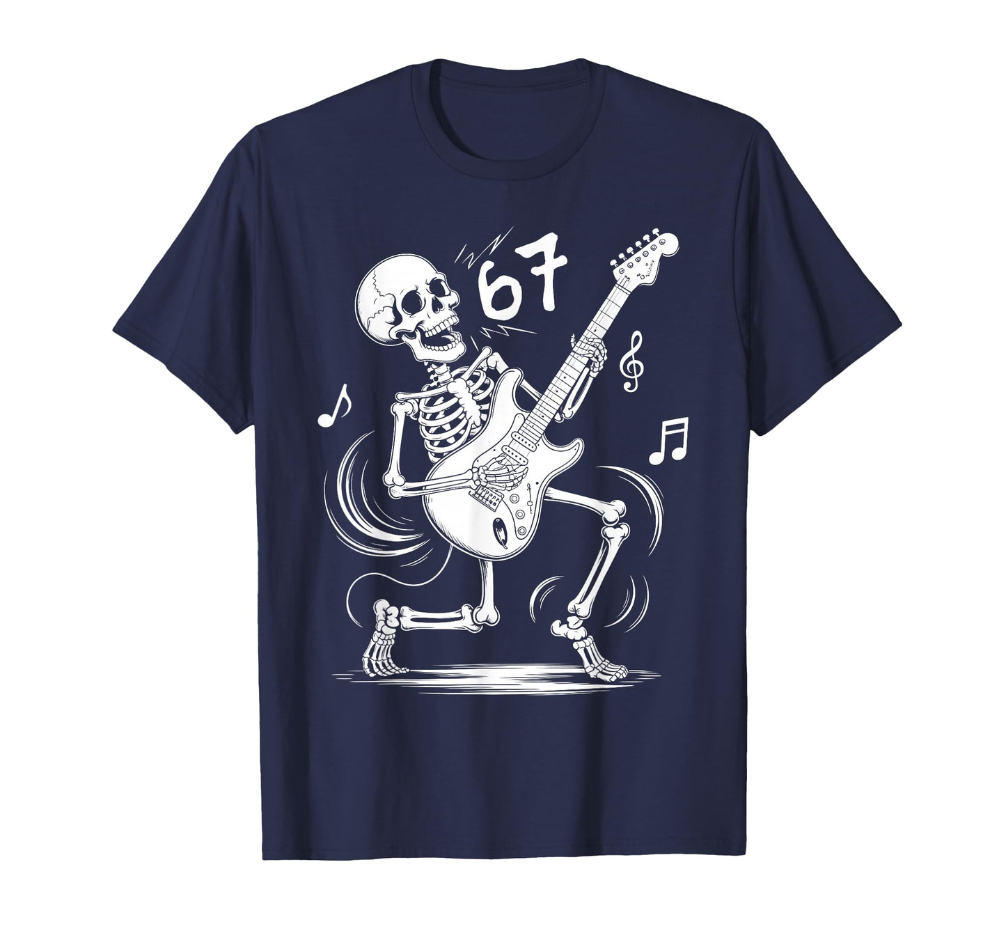Six Seven Meme 67 Skeleton Playing Guitar Rock and Roll T-Shirt