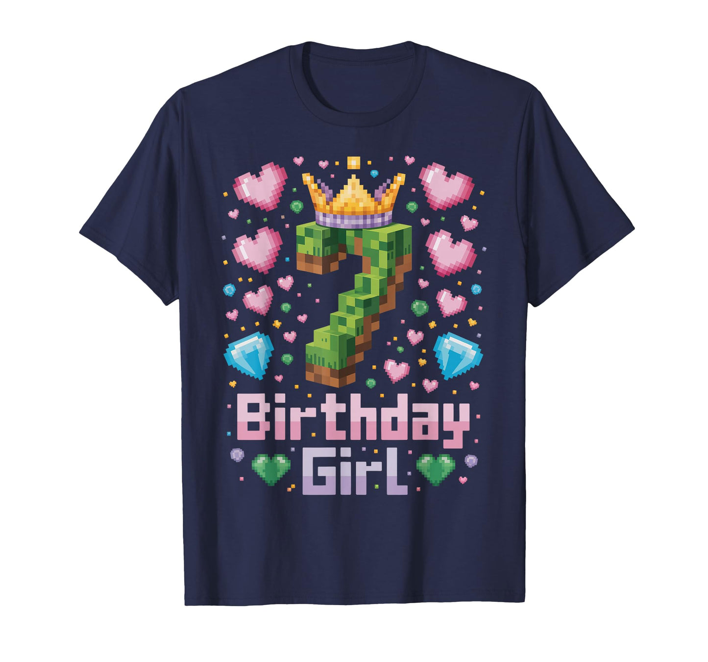 7th Birthday Girl Shirt Gaming Pixel Number Party 7 Year Old T-Shirt