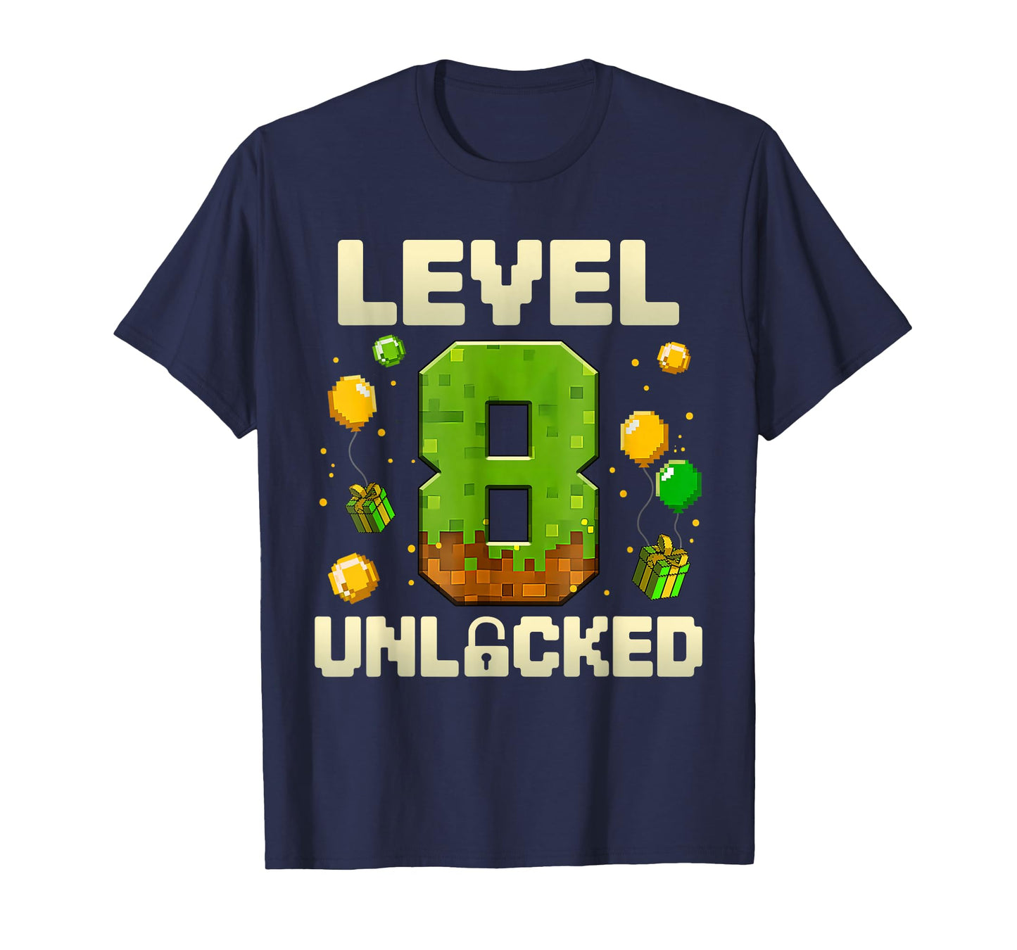 Birthday Boy Shirt Level 8 Unlocked 8th Birthday Game Pixel T-Shirt