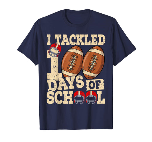 100 Days of School Boys Kids 100th Day of School Football T-Shirt