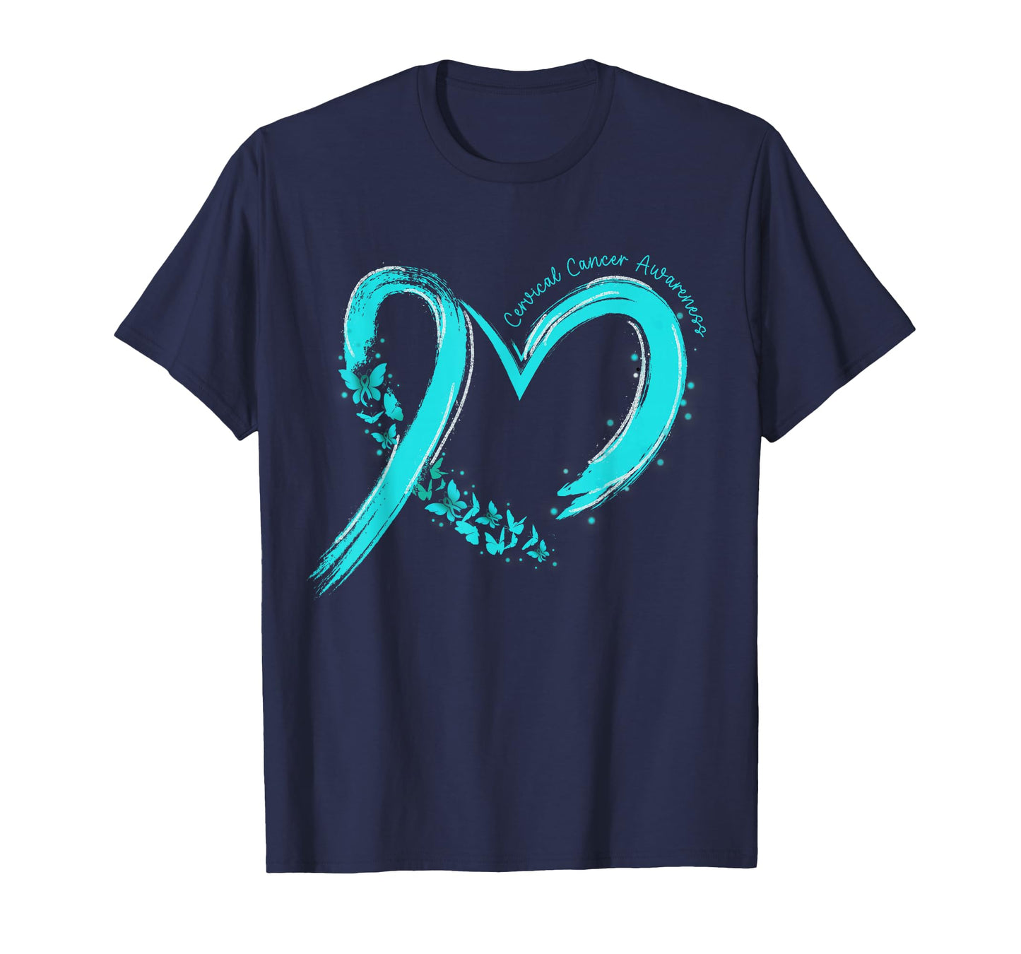 Cervical Cancer Awareness Heart Ribbon Teal Family Support T-Shirt