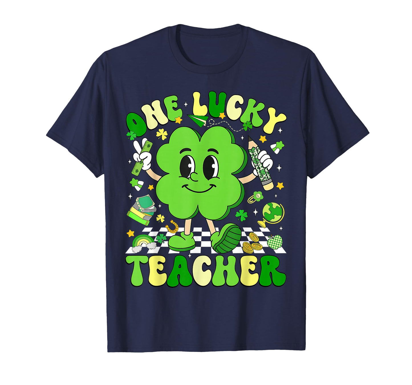 Groovy Shamrock One Lucky Teacher St Patricks Day Women Men T-Shirt