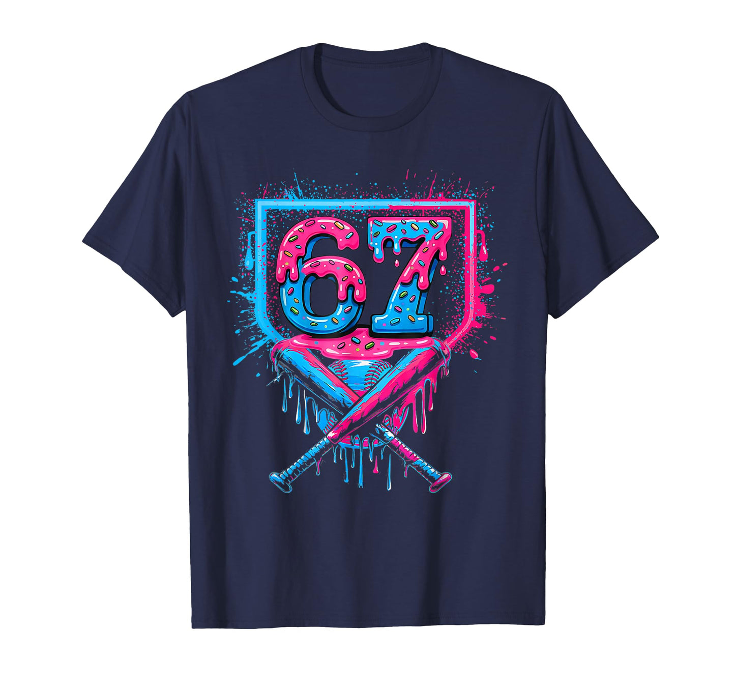 Baseball Ice Cream Drip Number 67 Player 67th Birthday T-Shirt