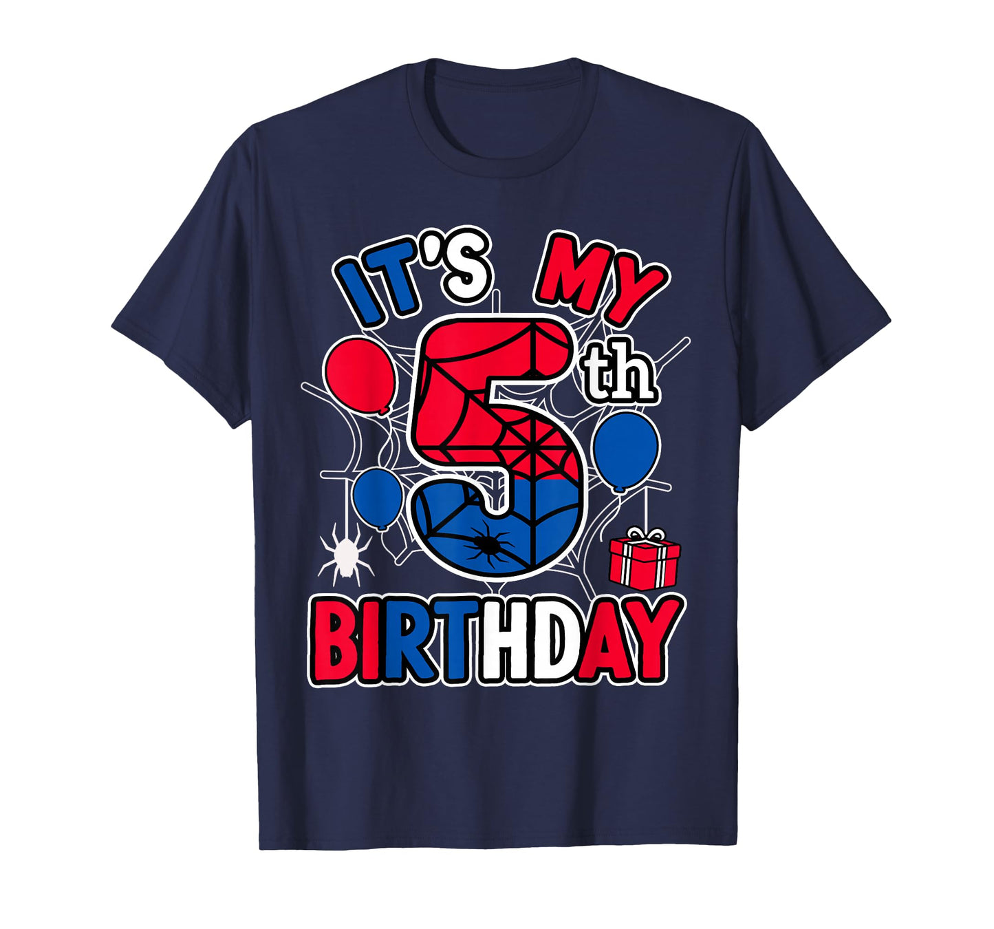 5th Birthday Present Boy Spider Web Theme Party 5 Year Old T-Shirt