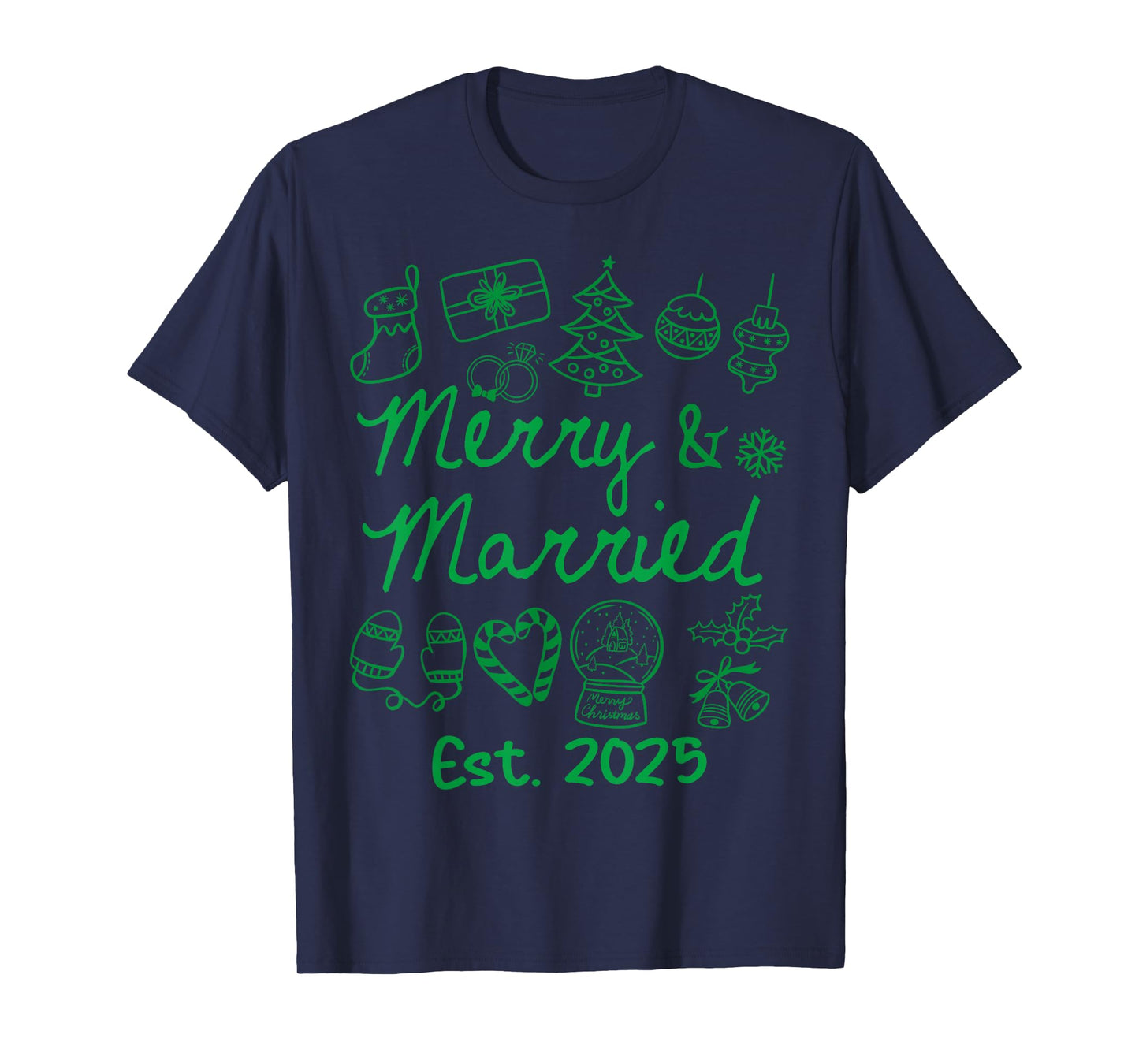 Merry and Married Est 2025 Christmas Couples Matching Group T-Shirt